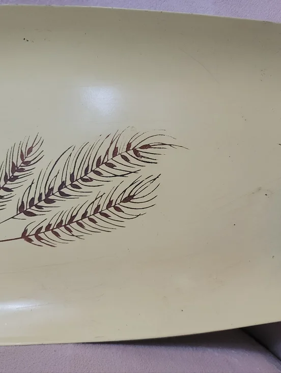 MCM  Yellow Metal Bread Serving Tray with Wheat Motif. - Picture 5 of 12